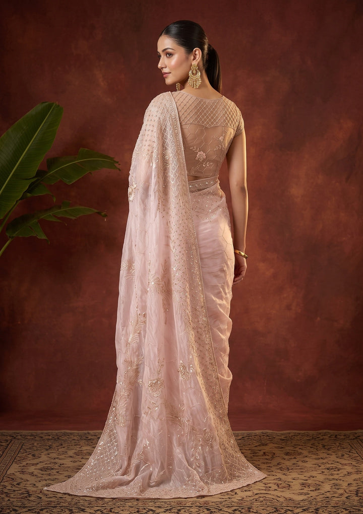 Baby Pink Cutdana Tissue Saree