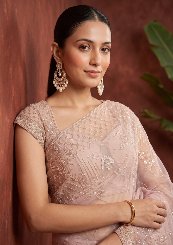 Baby Pink Cutdana Tissue Saree