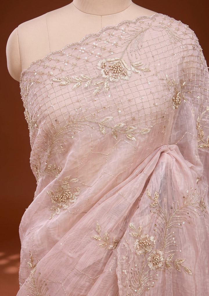 Baby Pink Cutdana Tissue Saree