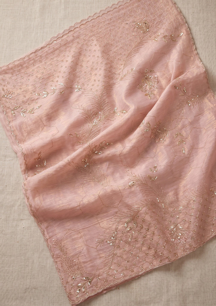 Baby Pink Cutdana Tissue Saree