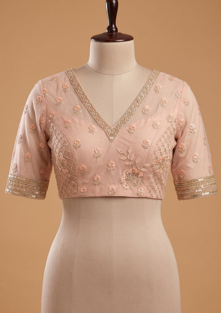 Baby Pink Cutdana Tissue Saree