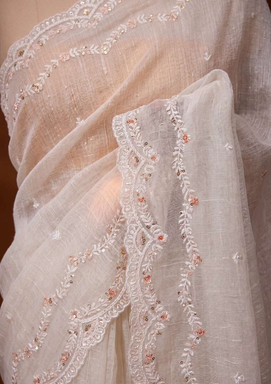 Off White Sequins Tissue Saree