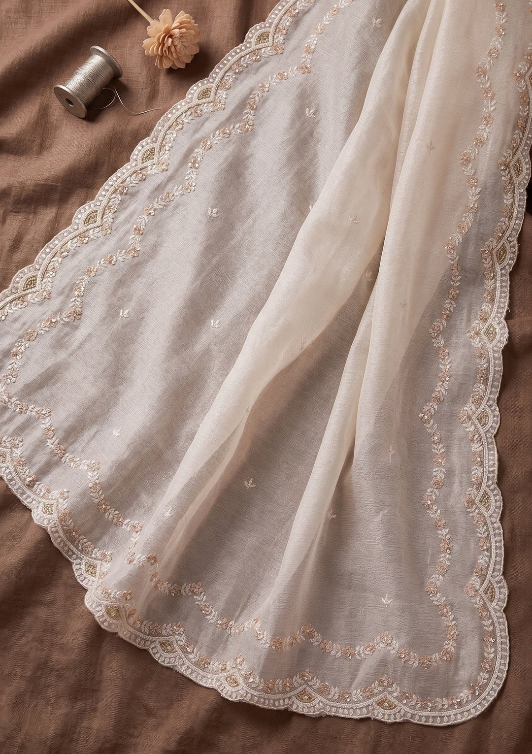 Off White Sequins Tissue Saree