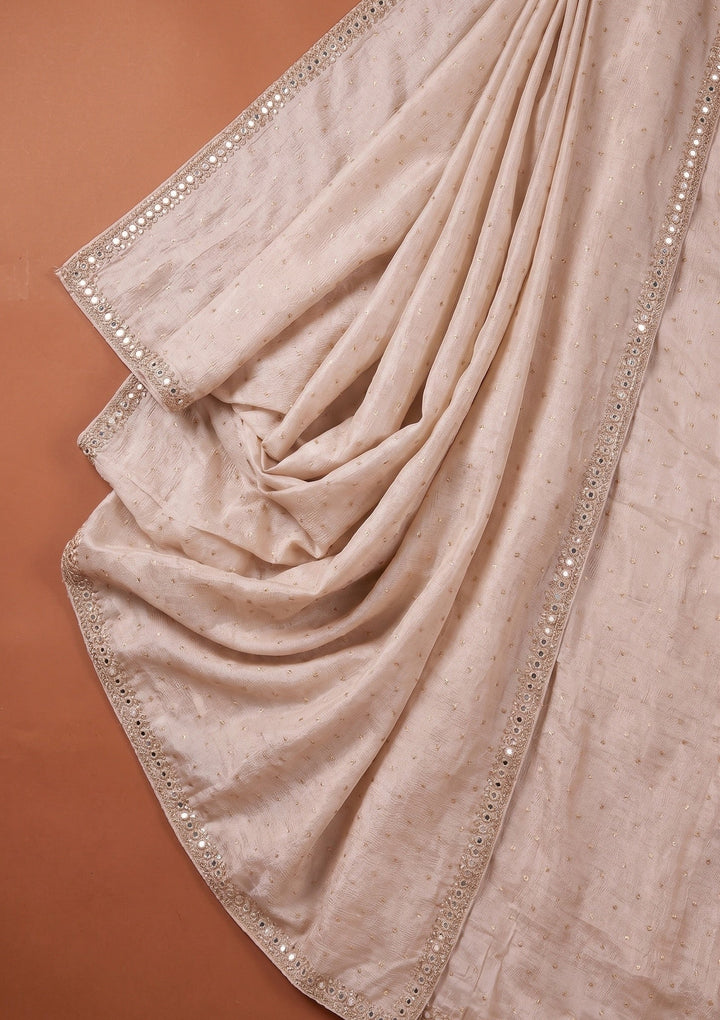 Beige Sequins Chanderi Saree