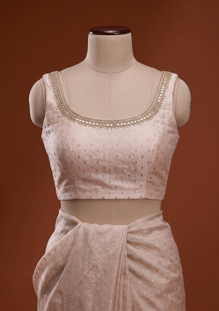 Beige Sequins Chanderi Saree