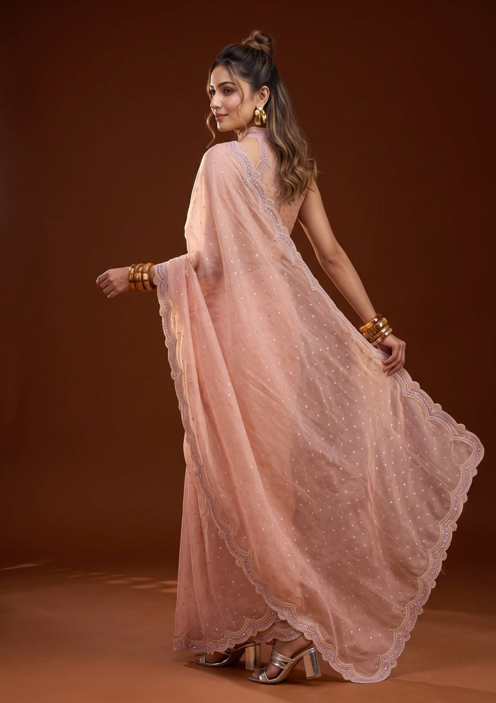 Peach Sequins Chanderi Saree