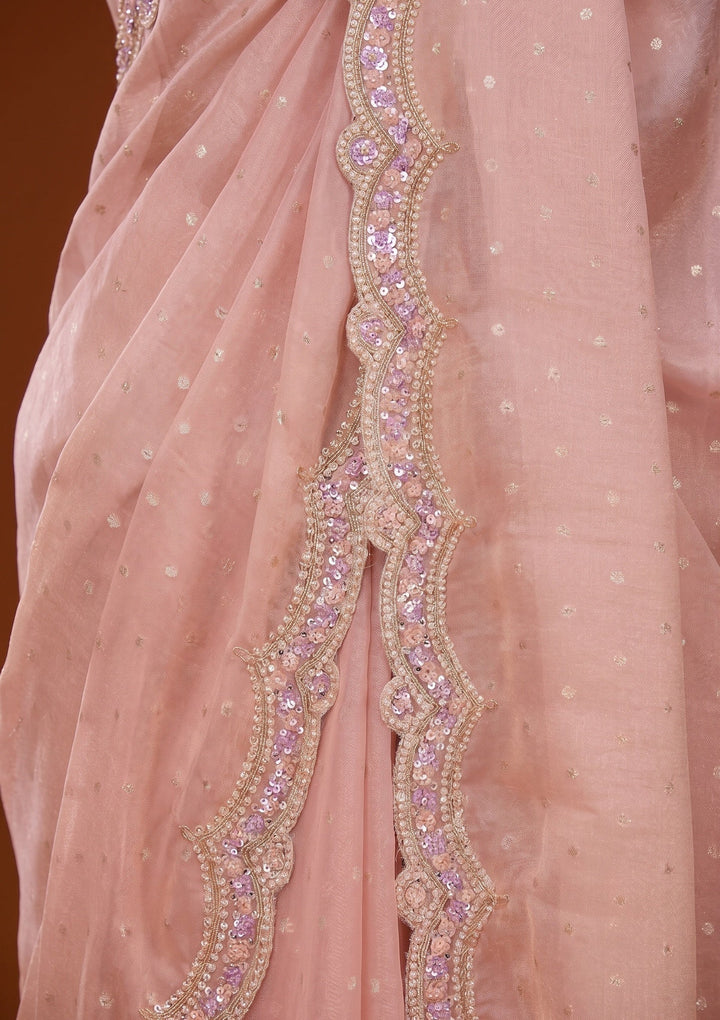 Peach Sequins Chanderi Saree