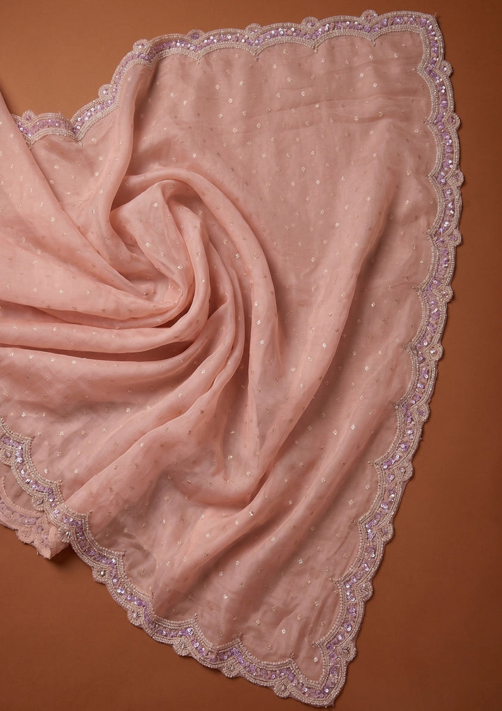 Peach Sequins Chanderi Saree