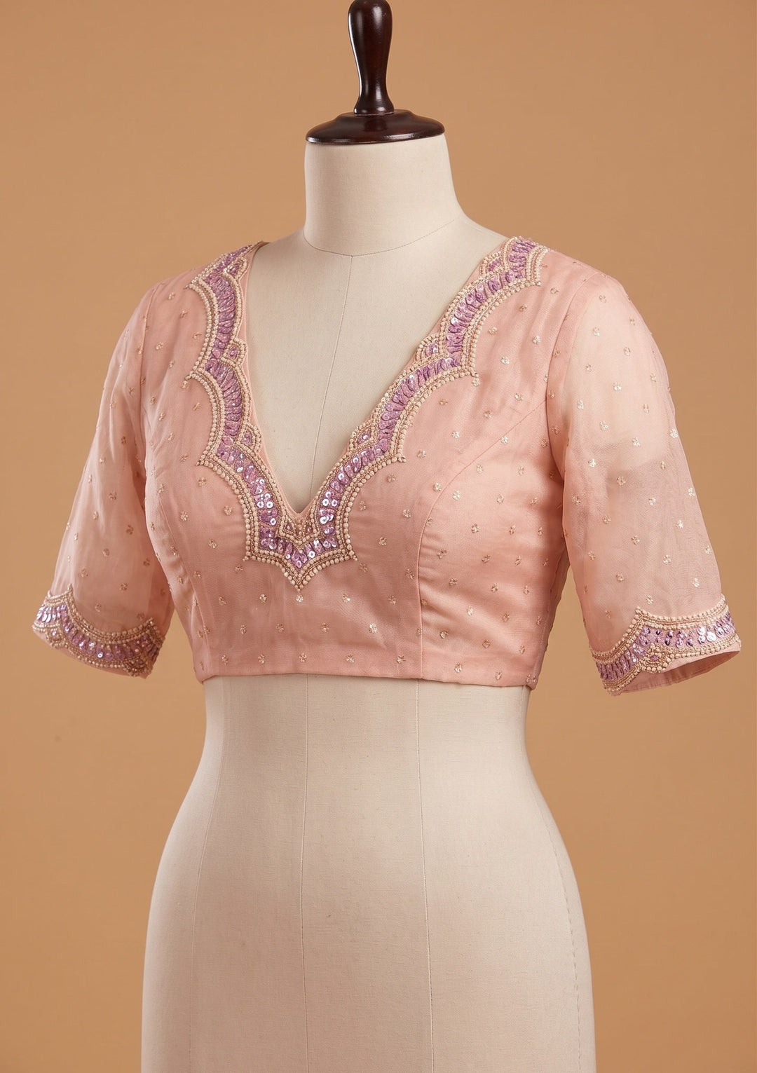 Peach Sequins Chanderi Saree