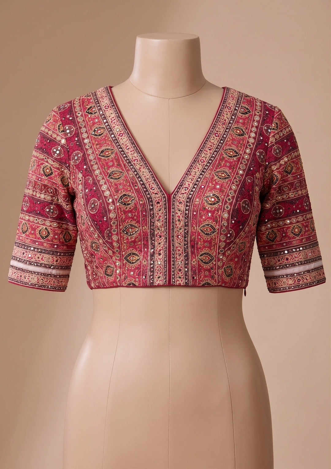Rani Pink Mirrorwork Chinon Saree