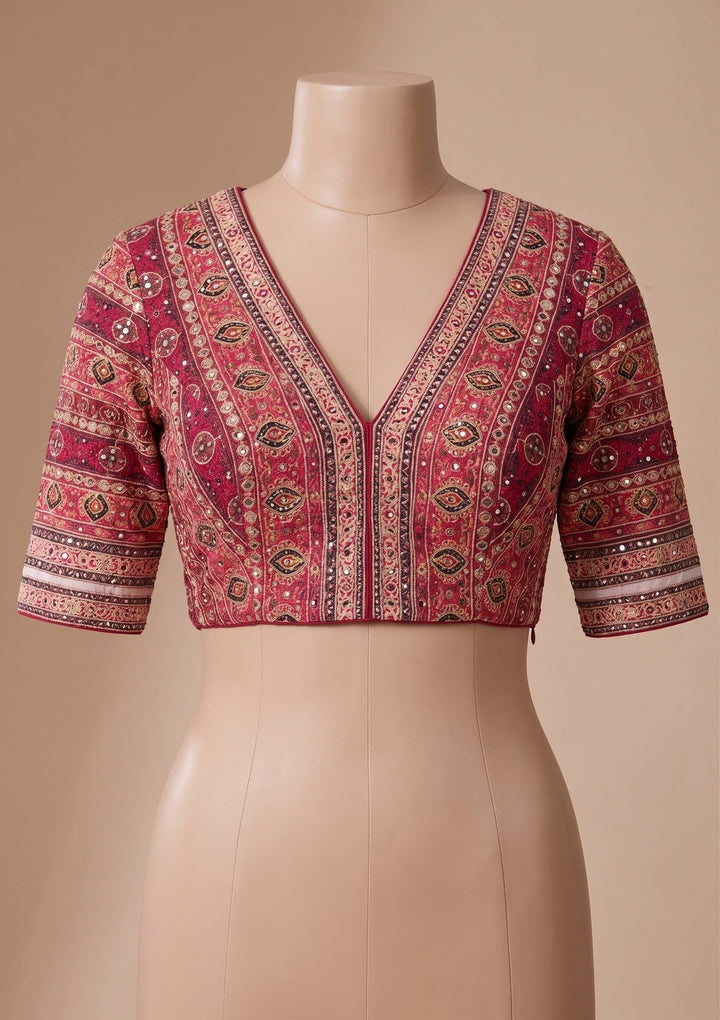 Rani Pink Mirrorwork Chinon Saree