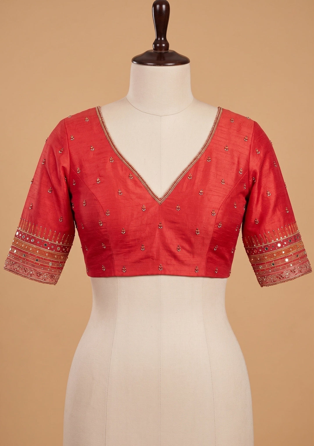 Beige Mirrorwork Chinon Saree