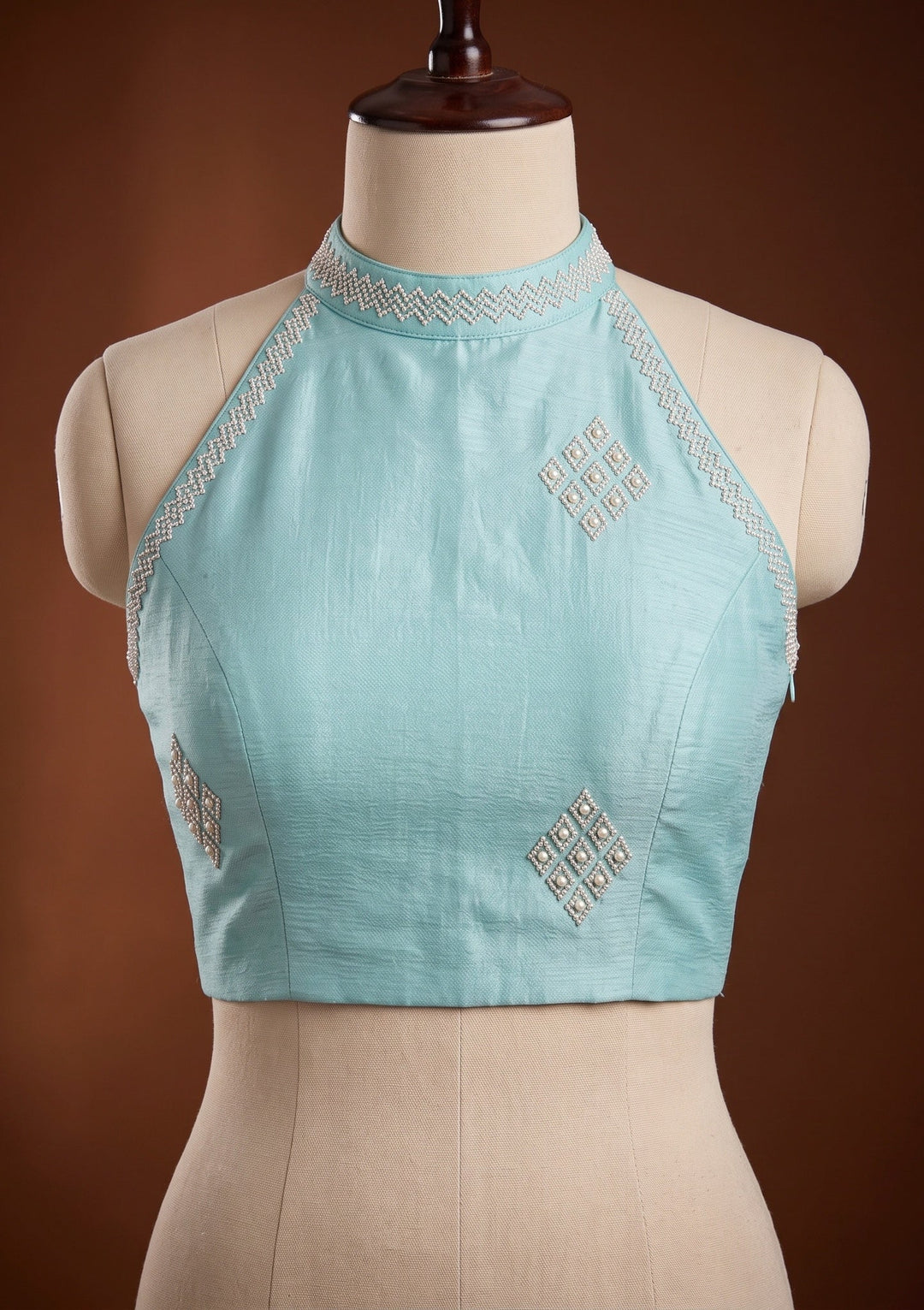 Sky Blue Stonework (Silver) Chiffon Saree