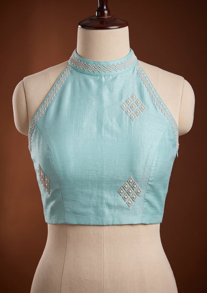 Sky Blue Stonework (Silver) Chiffon Saree