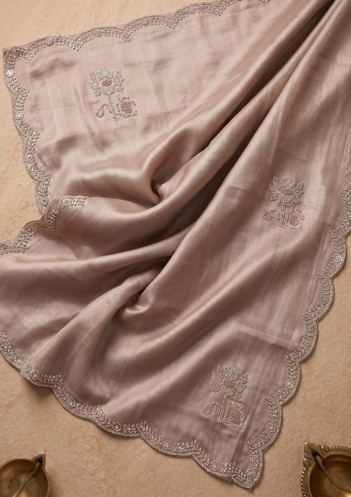 Brown Stonework (Gold) Tissue Saree