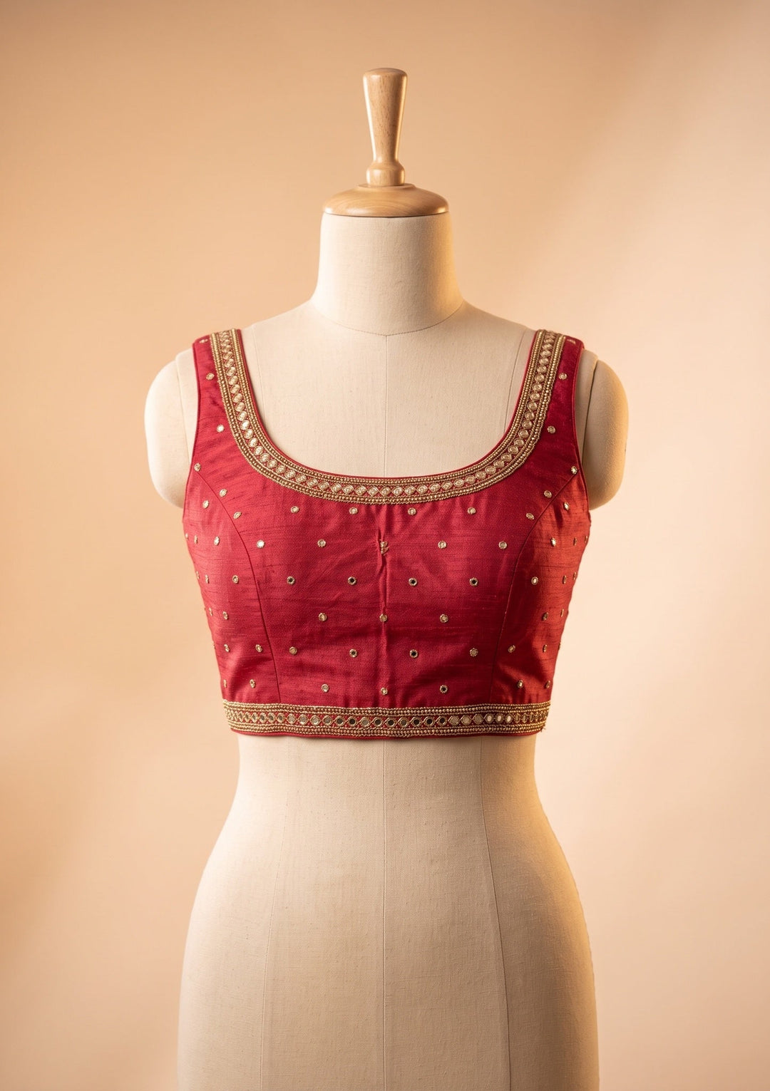 Wine Mirrorwork Chinon Saree