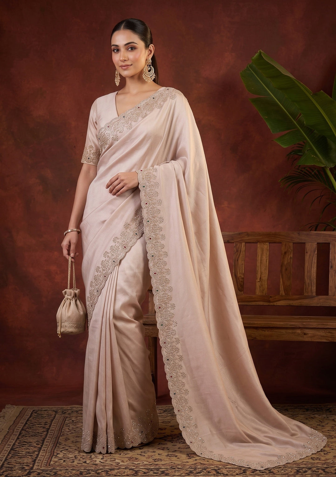 Mauve Stonework (Gold) Tissue Saree