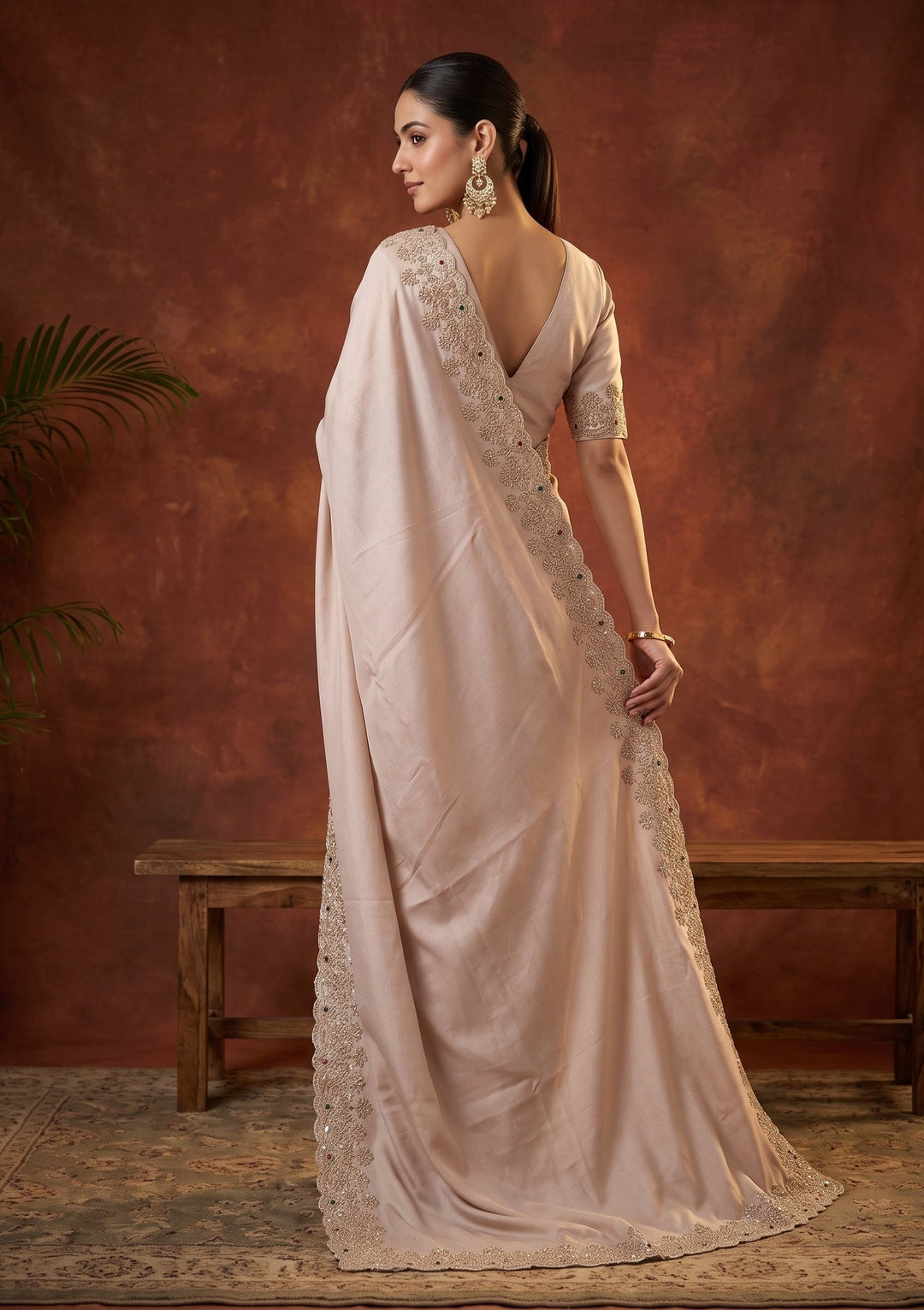 Mauve Stonework (Gold) Tissue Saree