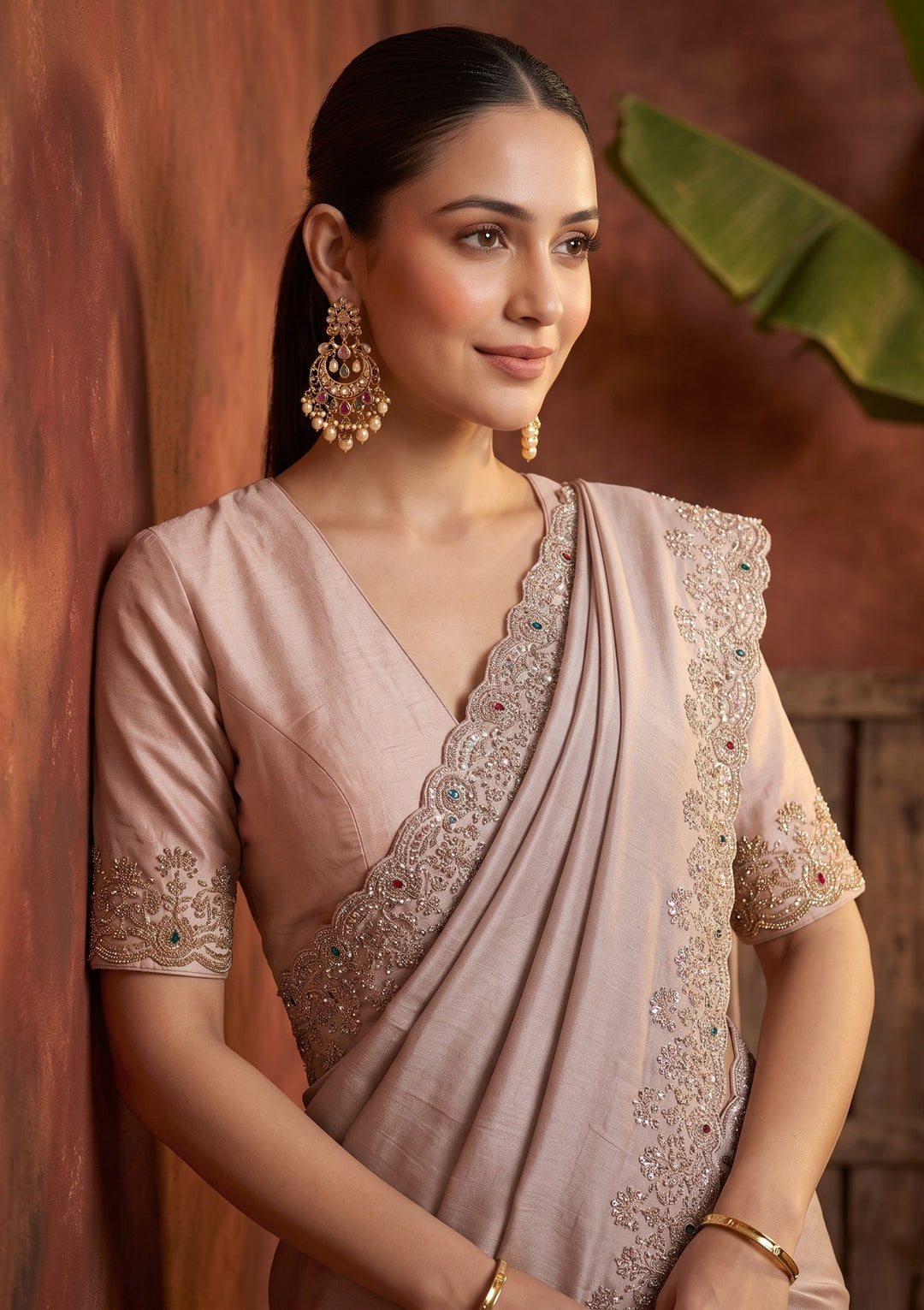 Mauve Stonework (Gold) Tissue Saree