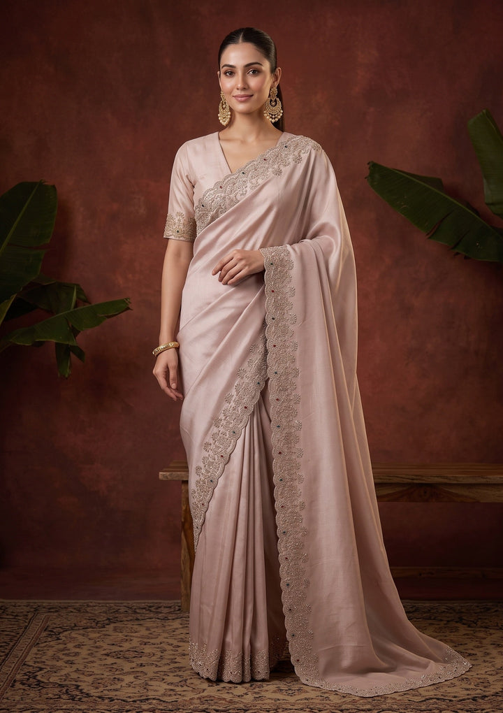 Mauve Stonework (Gold) Tissue Saree