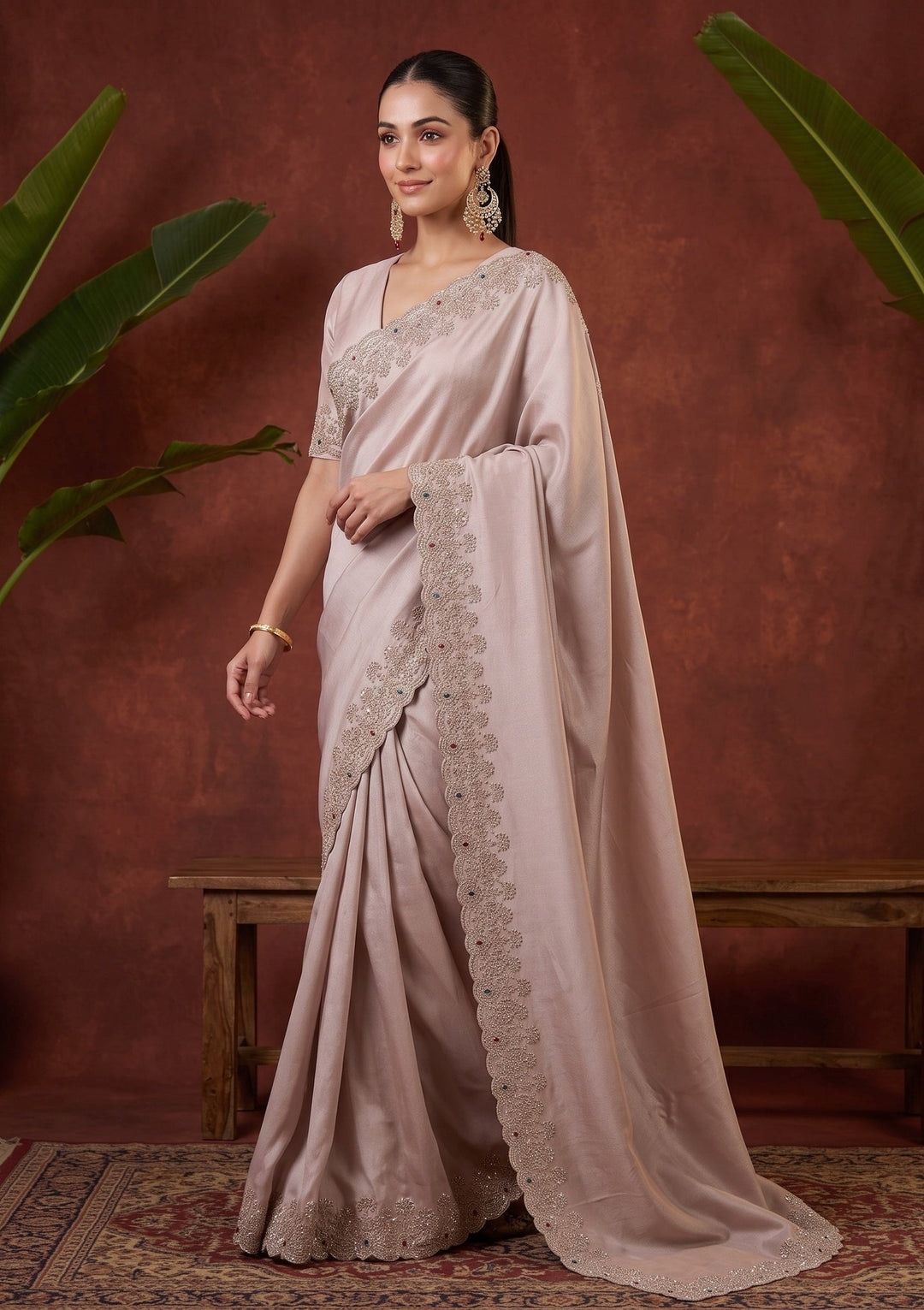 Mauve Stonework (Gold) Tissue Saree