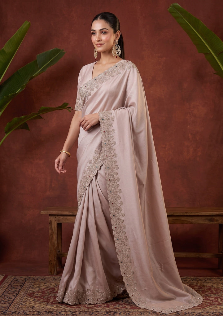 Mauve Stonework (Gold) Tissue Saree