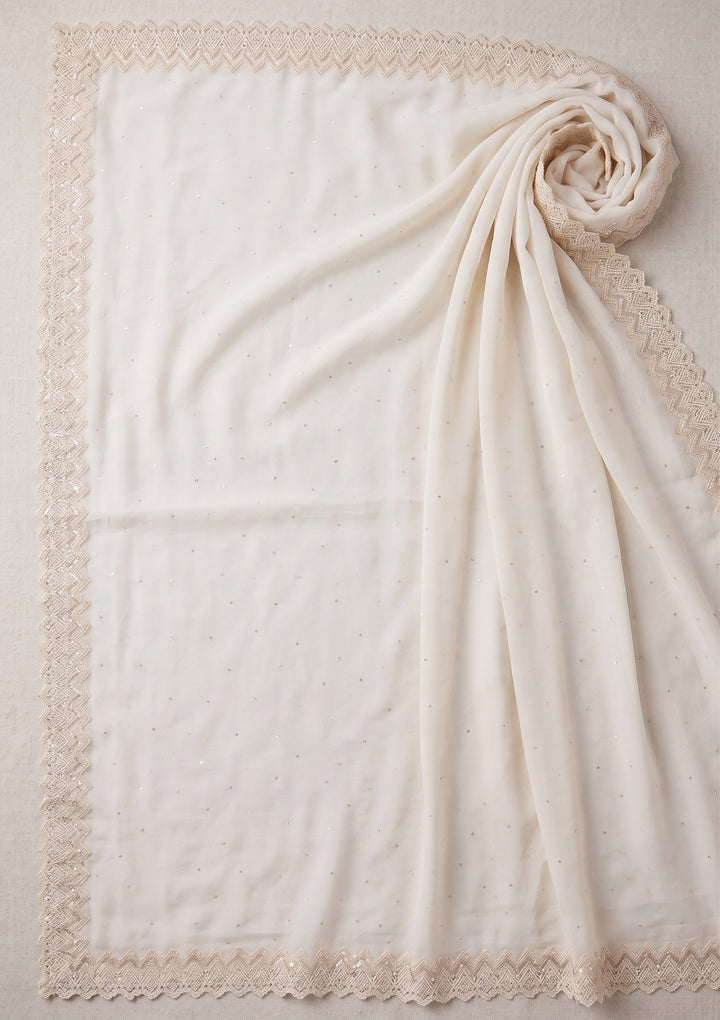 Off White Pearlwork Organza Saree