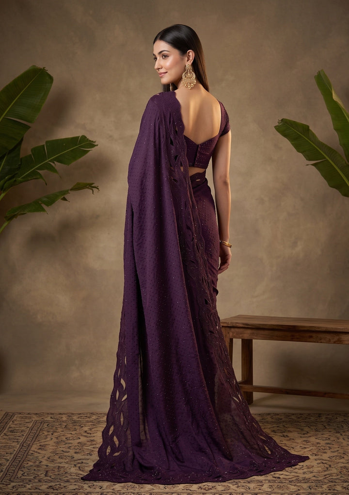 Purple Swarovski Satin Saree