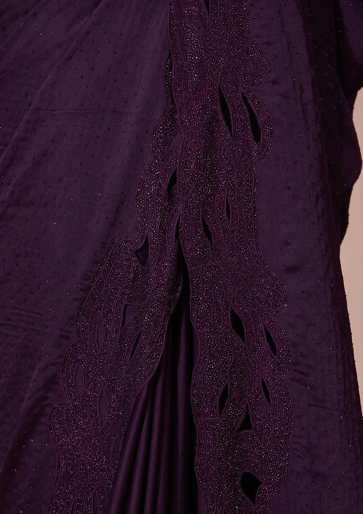 Purple Swarovski Satin Saree