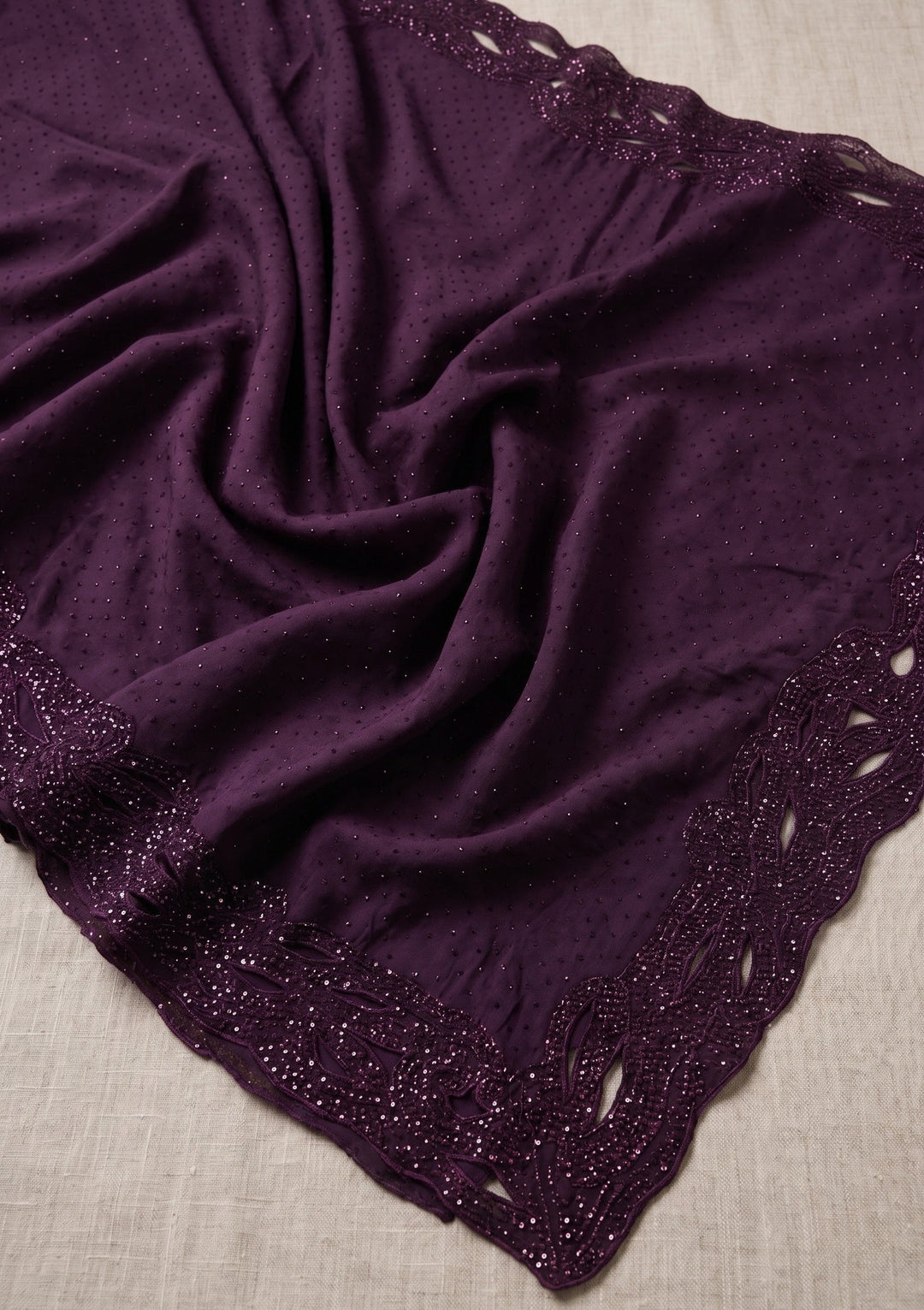 Purple Swarovski Satin Saree
