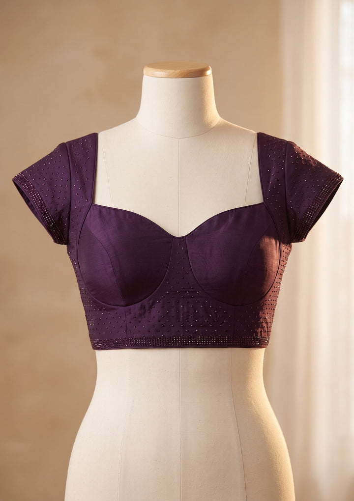 Purple Swarovski Satin Saree
