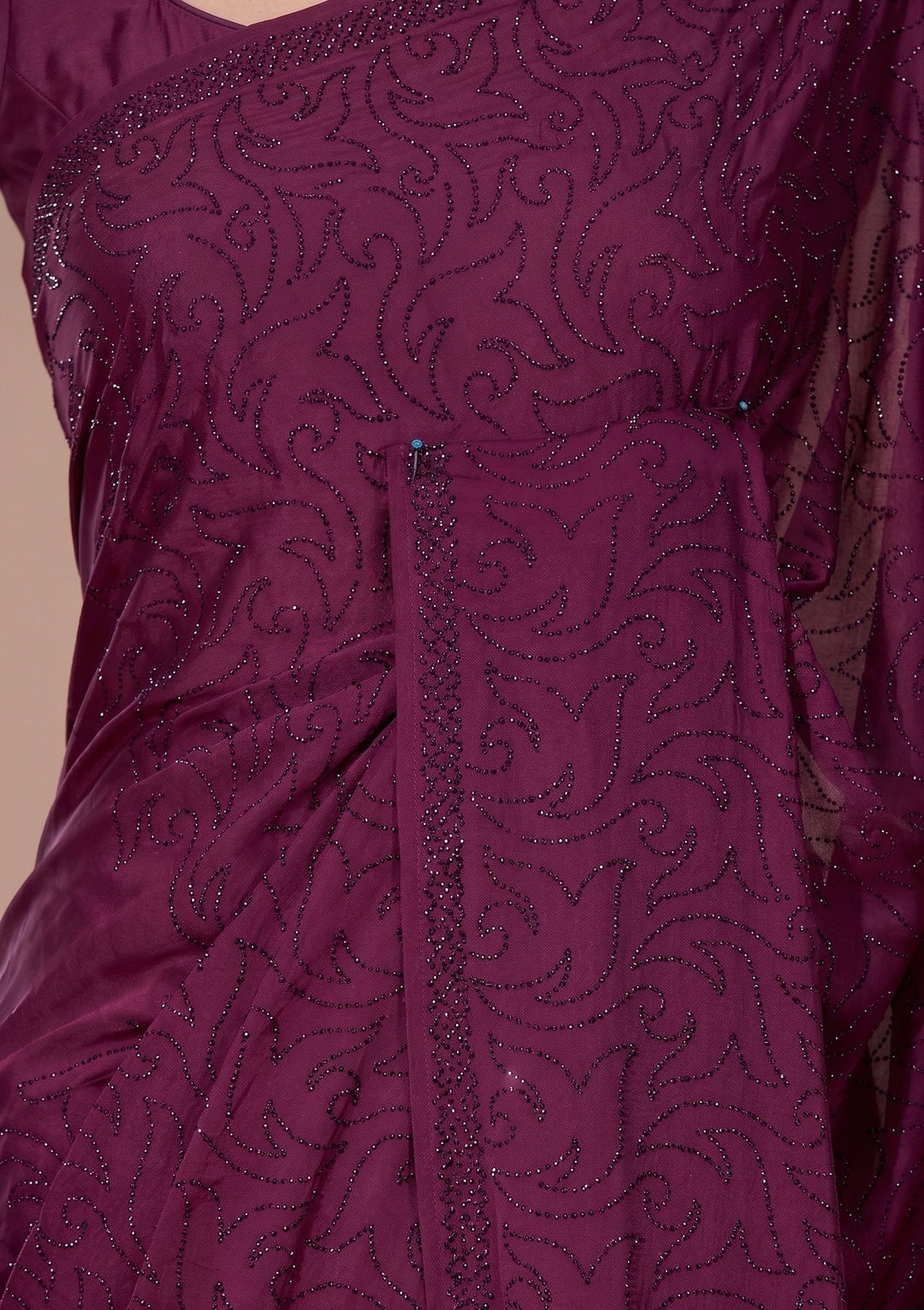 Wine Swarovski Satin Saree