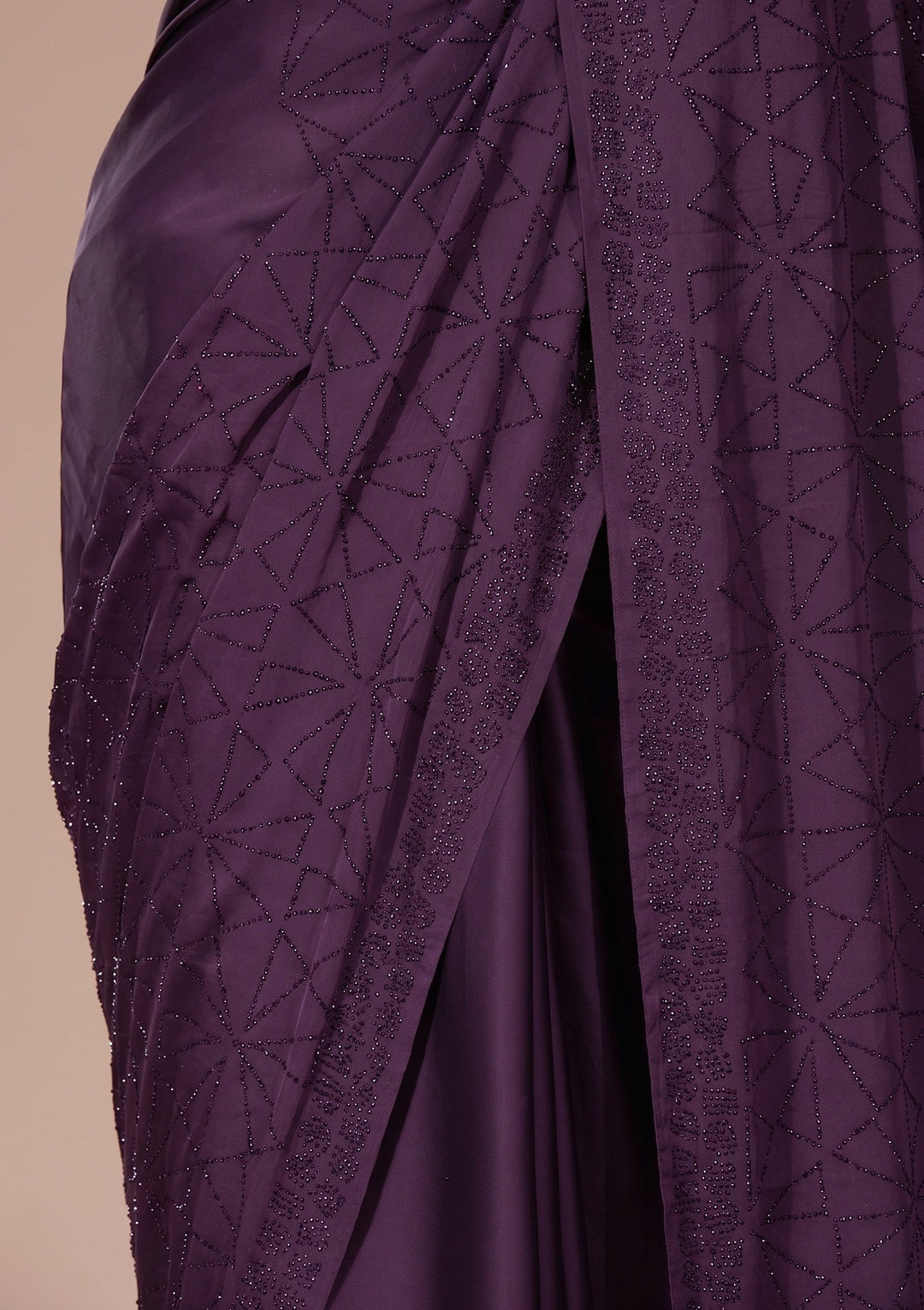 Purple Swarovski Satin Saree