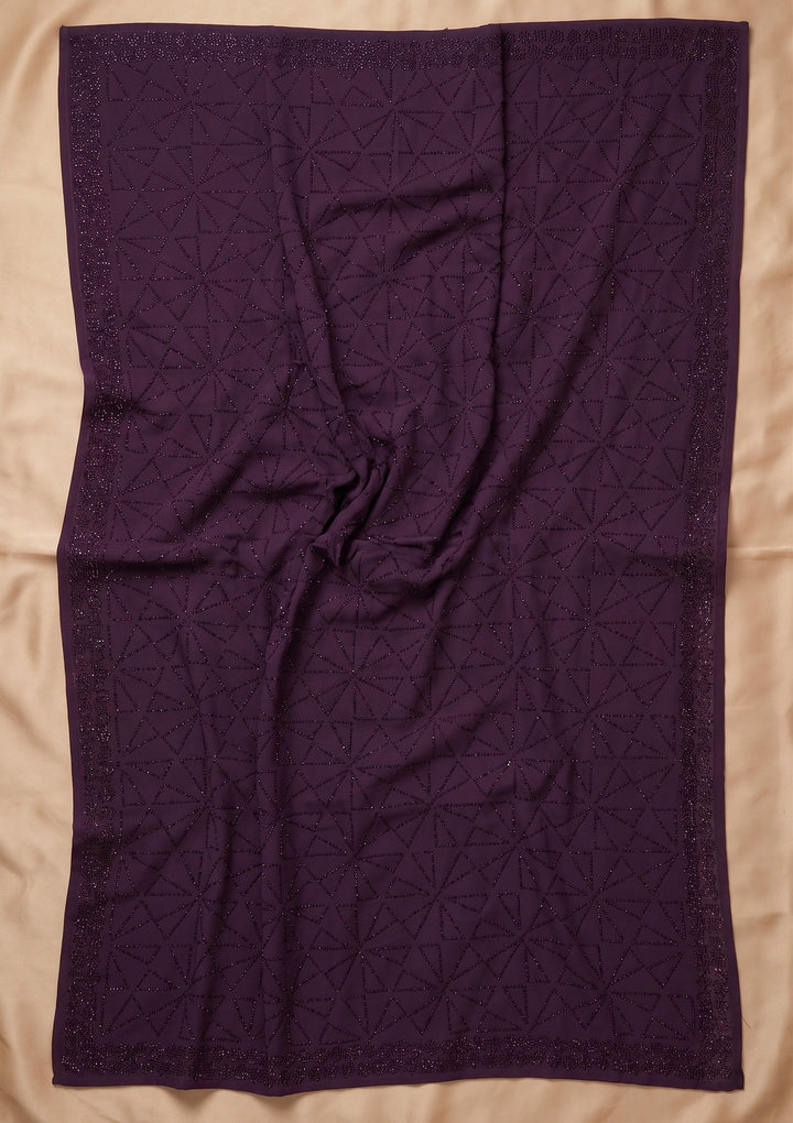 Purple Swarovski Satin Saree