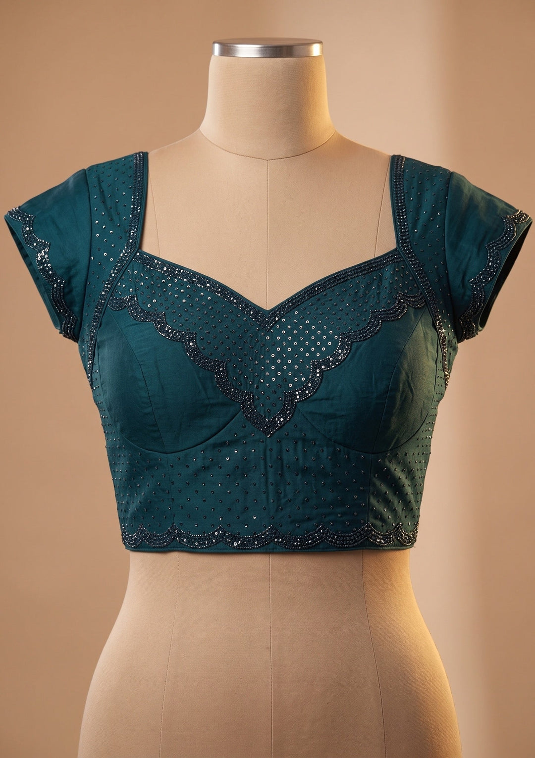 Peacock Blue Swarovski Satin Saree