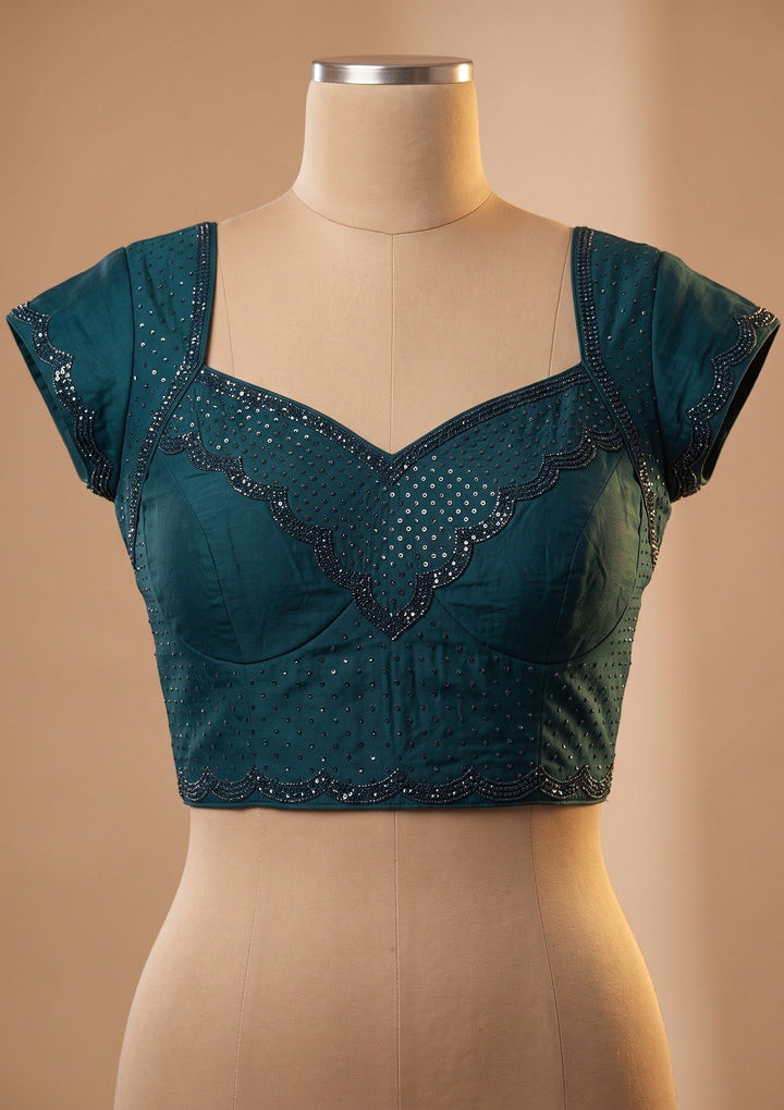 Peacock Blue Swarovski Satin Saree
