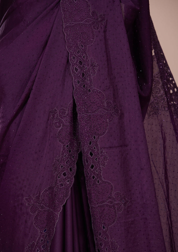 Purple Swarovski Satin Saree