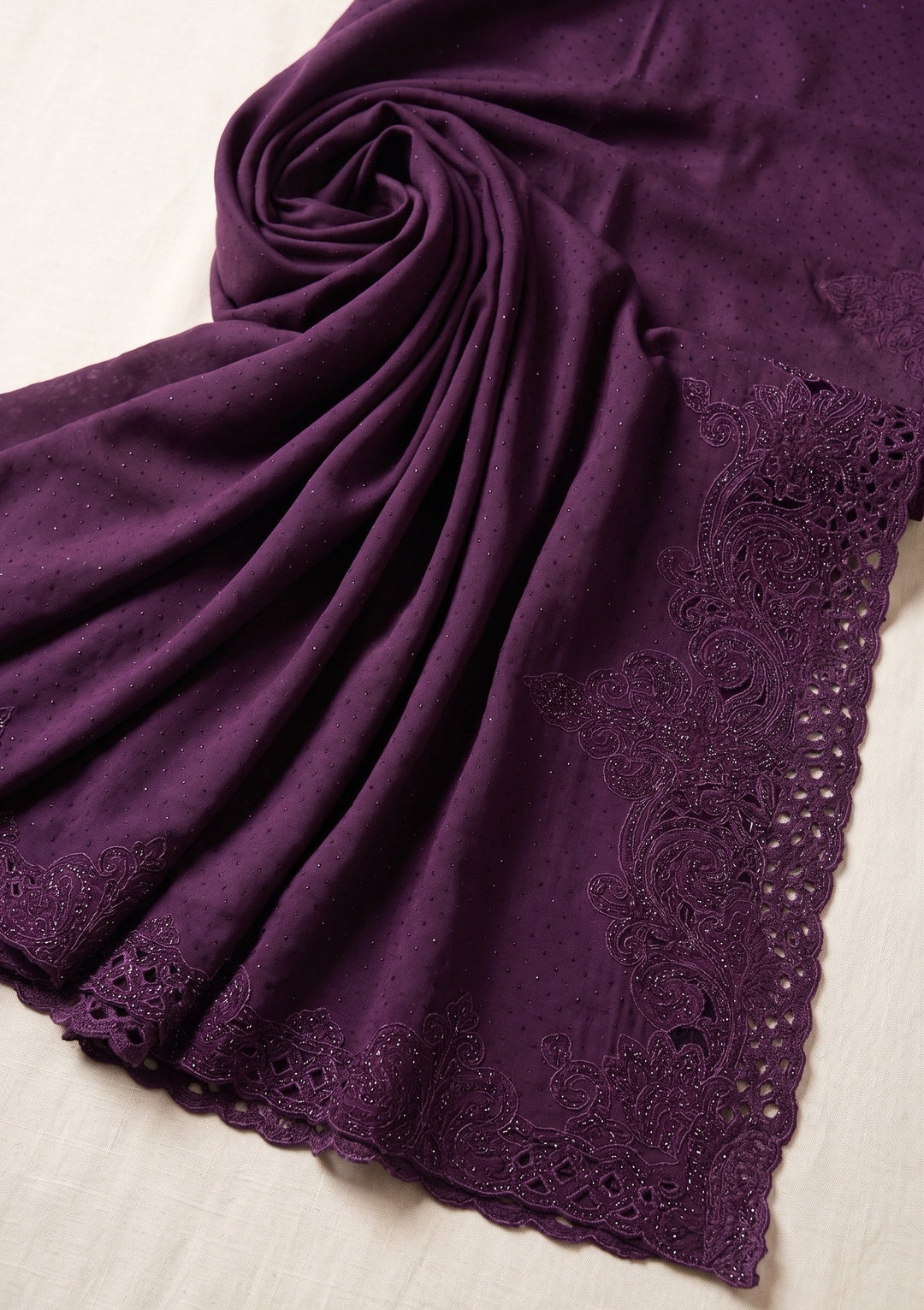 Purple Swarovski Satin Saree