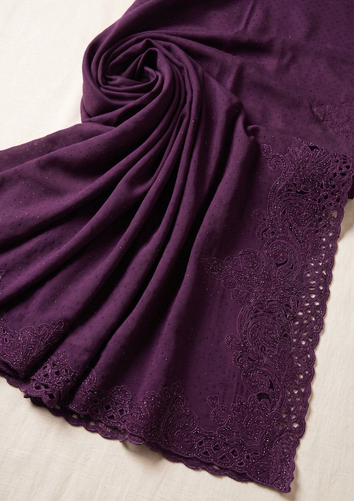 Purple Swarovski Satin Saree