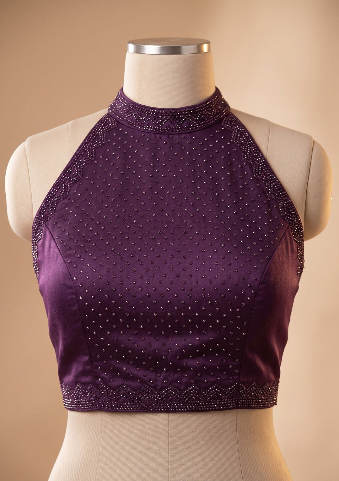Purple Swarovski Satin Saree
