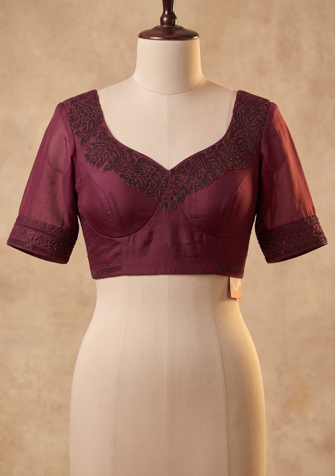 Wine Cutwork Satin Saree