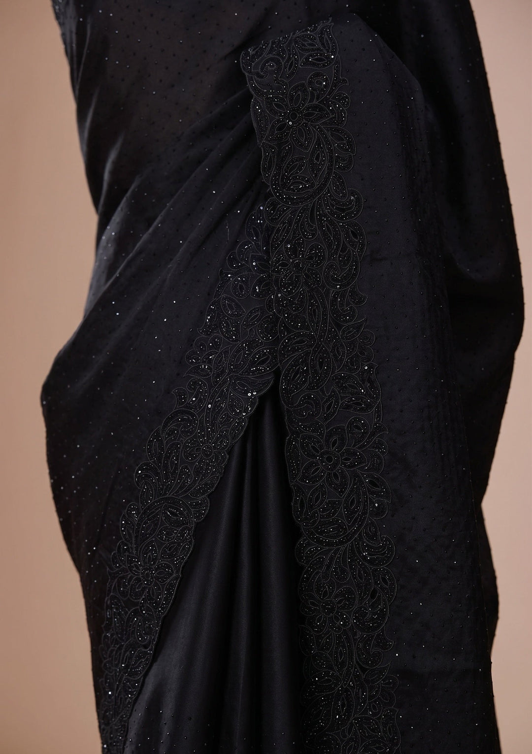 Black Swarovski Satin Saree