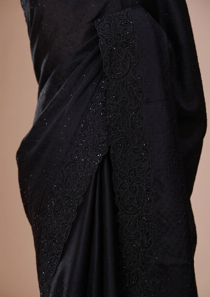 Black Swarovski Satin Saree
