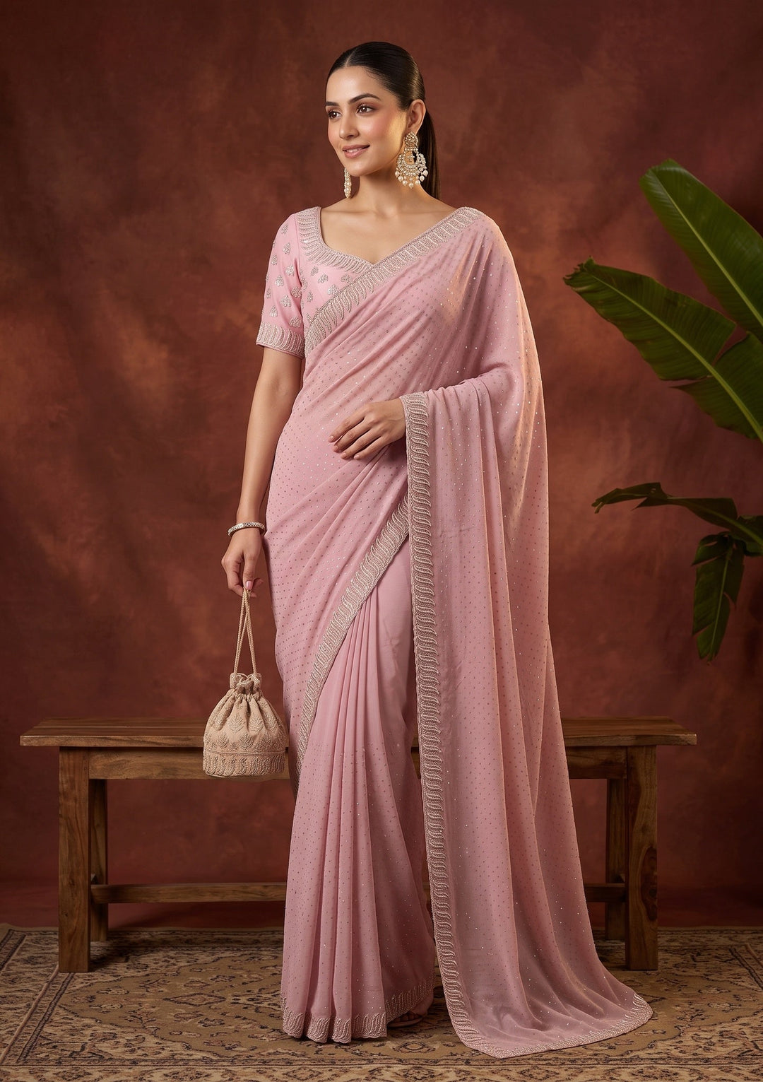 Mauve Stonework (Gold) Georgette Saree