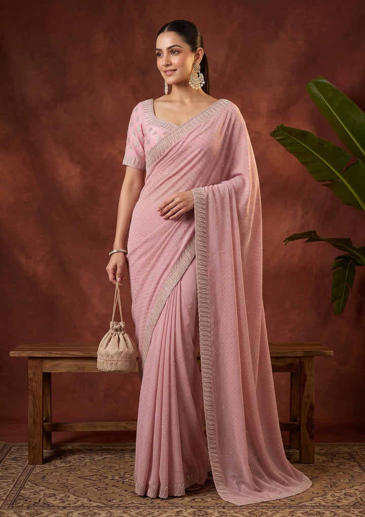 Mauve Stonework (Gold) Georgette Saree