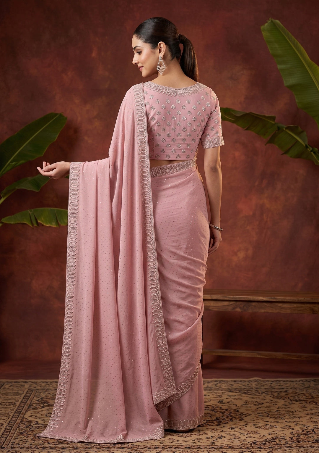 Mauve Stonework (Gold) Georgette Saree