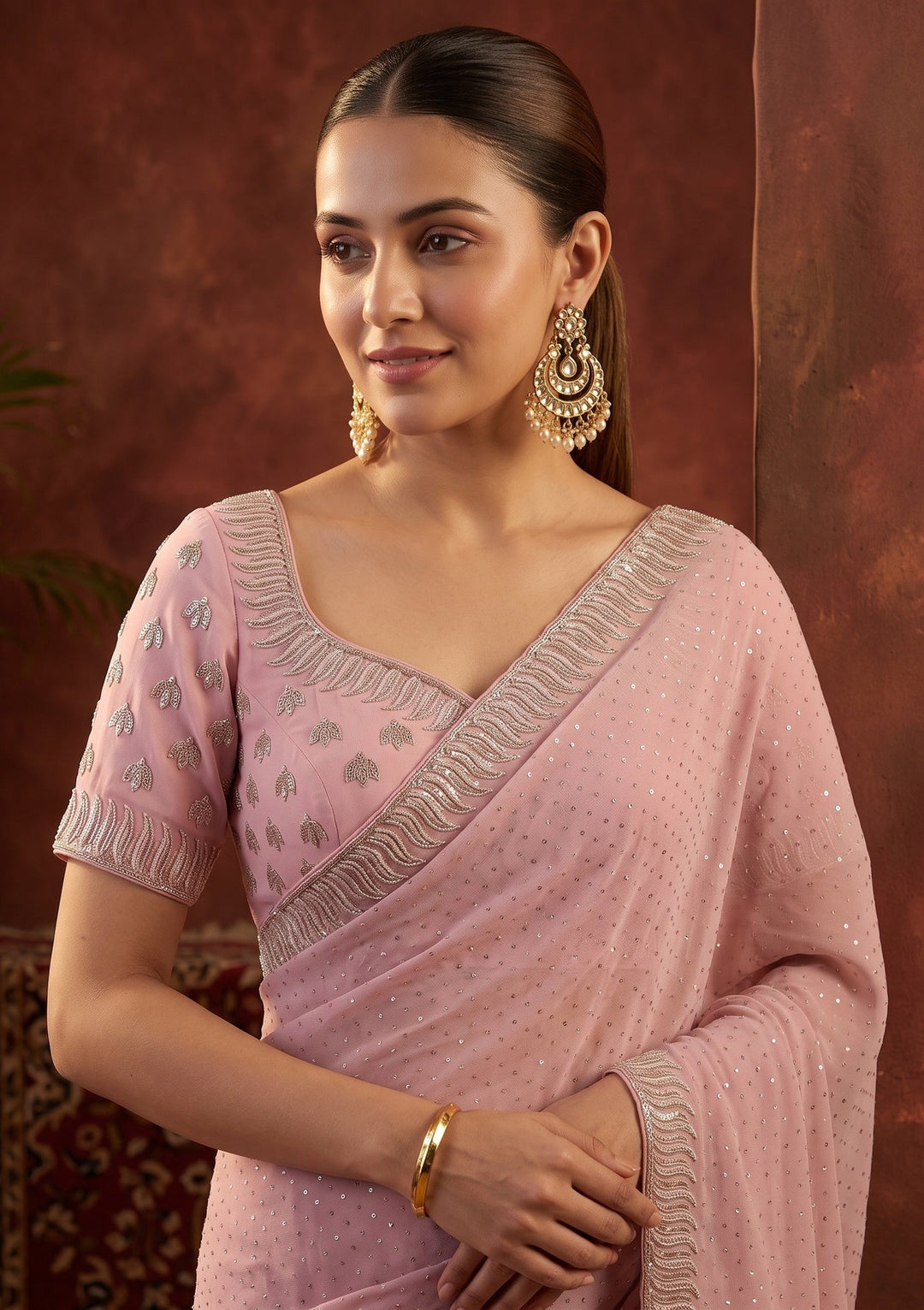 Mauve Stonework (Gold) Georgette Saree