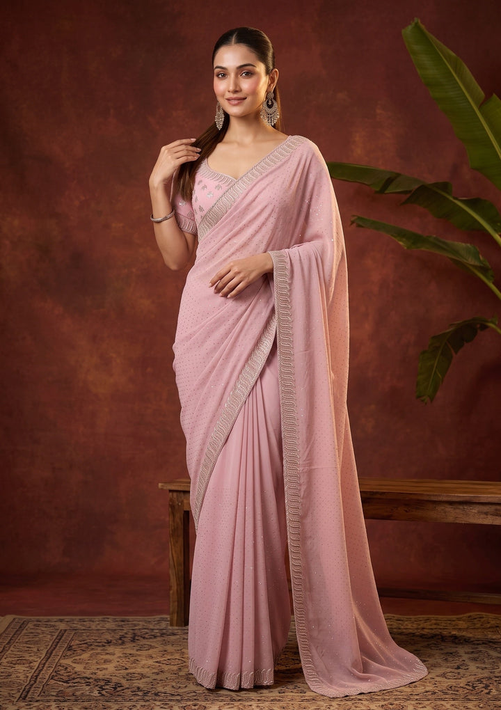 Mauve Stonework (Gold) Georgette Saree