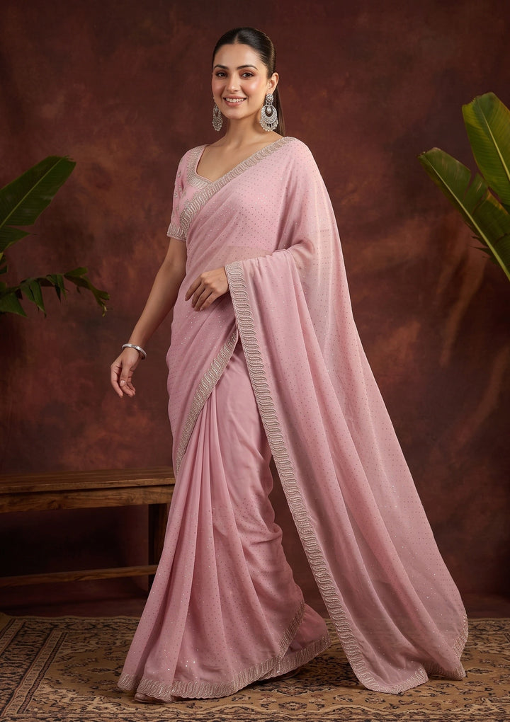 Mauve Stonework (Gold) Georgette Saree