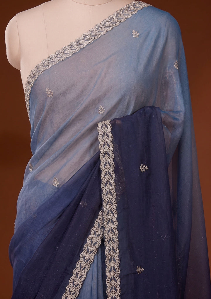 Sky Blue Stonework (Gold) Tissue Saree